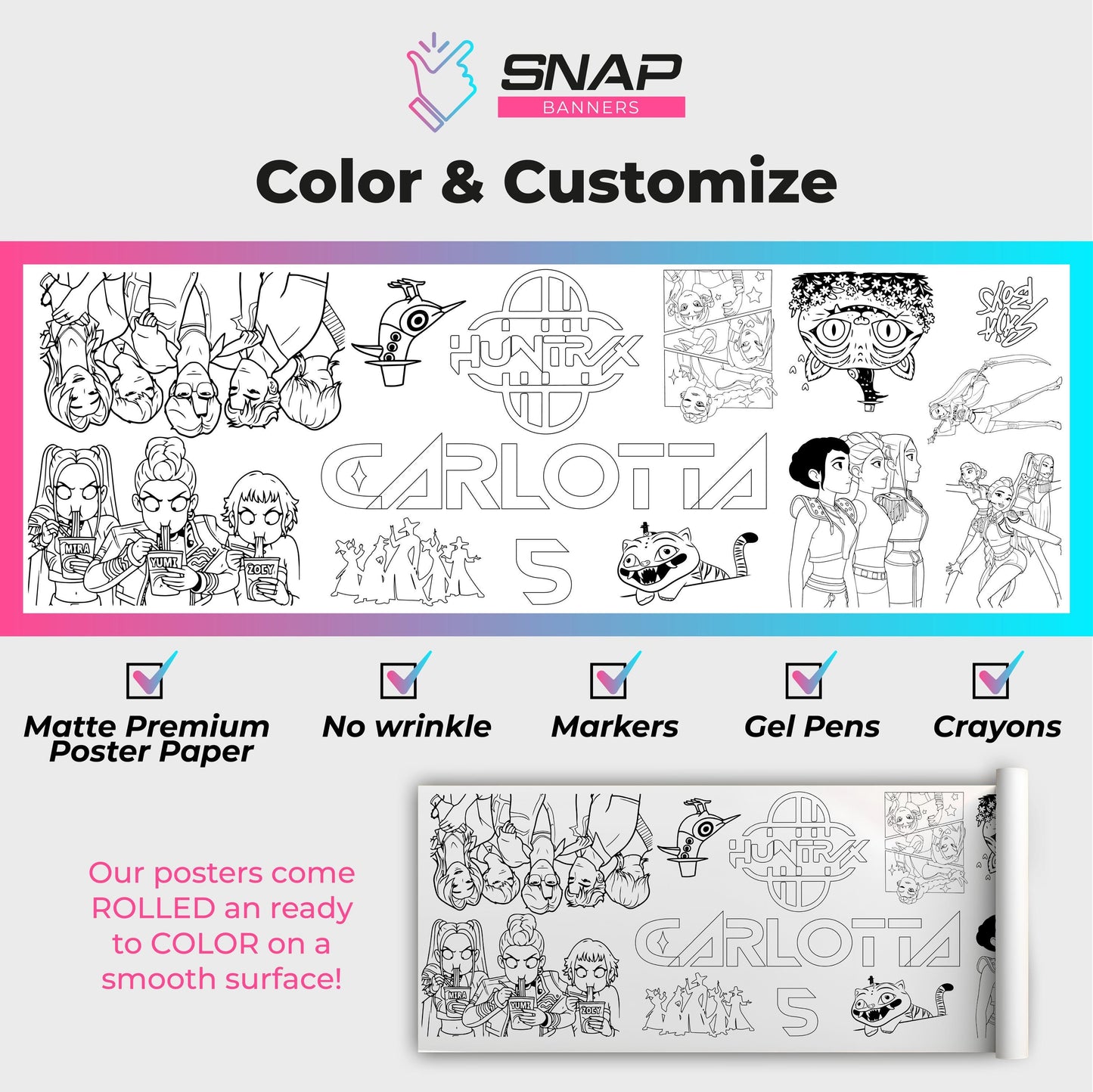 Coloring Table Runner – Kids Party Birtday Banner with Custom Name & Age