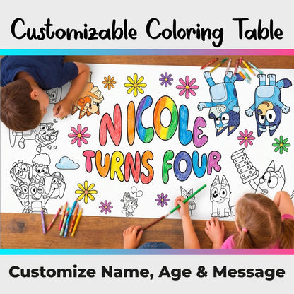 Personalized Kids Birthday Coloring Table Runner, Ocean Navy Activity Banner (Paper)