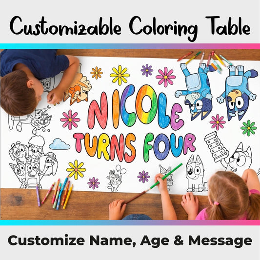 Personalized Kids Birthday Coloring Table Runner, Ocean Navy Activity Banner (Paper)