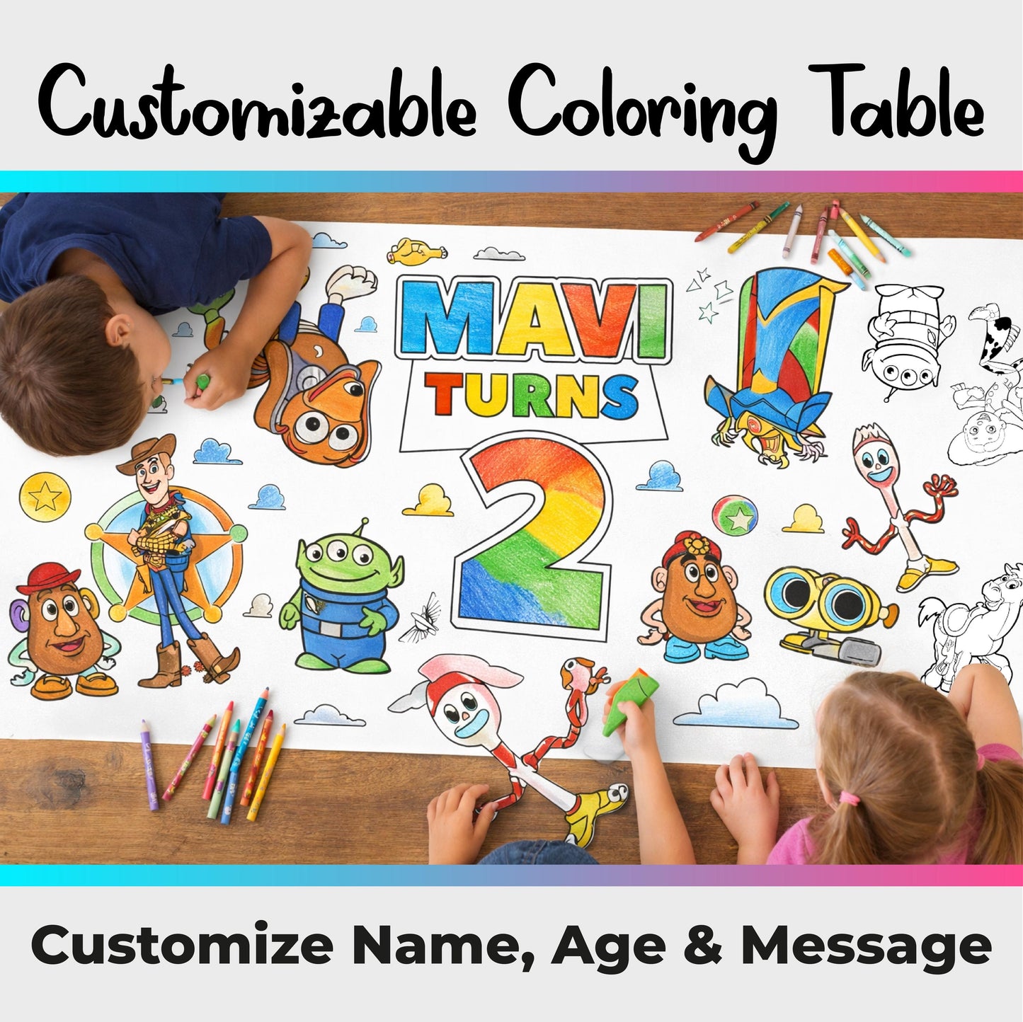 Kids Coloring Table Runner | Giant Birthday Party Activity | Personalized Party Decor