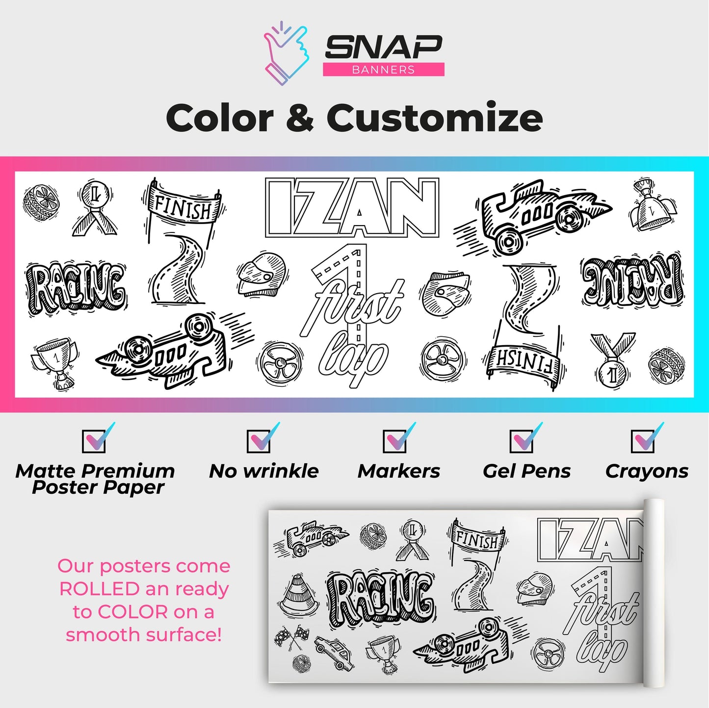 Kids Birthday Party Coloring Runner Giant Activity Banner Custom Name Age Gift