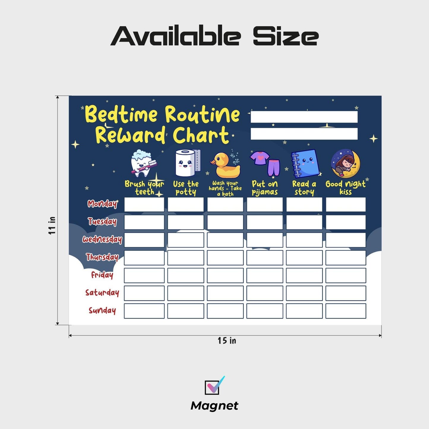 Magnetic Bedtime Routine Reward Chart for Kids, Toddler Visual Schedule, Chore Tracker