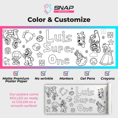 Coloring Table Runner – Kids Party Activity Banner with Custom Name & Age