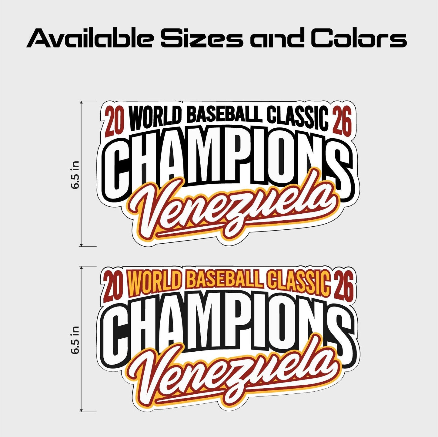 Die Cut Waterproof Vehicle Decal | Venezuela WBC 2026 Champions Car Magnet