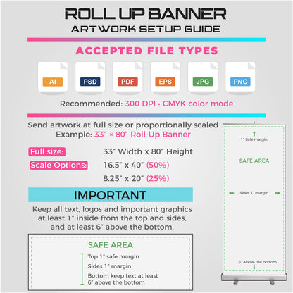 Custom Retractable Banner Stand 33x80 | Personalized Business Event Display (Full Color Print)