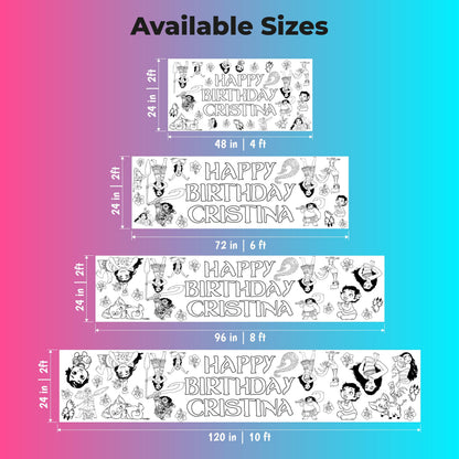 Personalized Kids Birthday Coloring Table Runner, Giant Coloring Activity Banner, Custom Name Age (Paper)