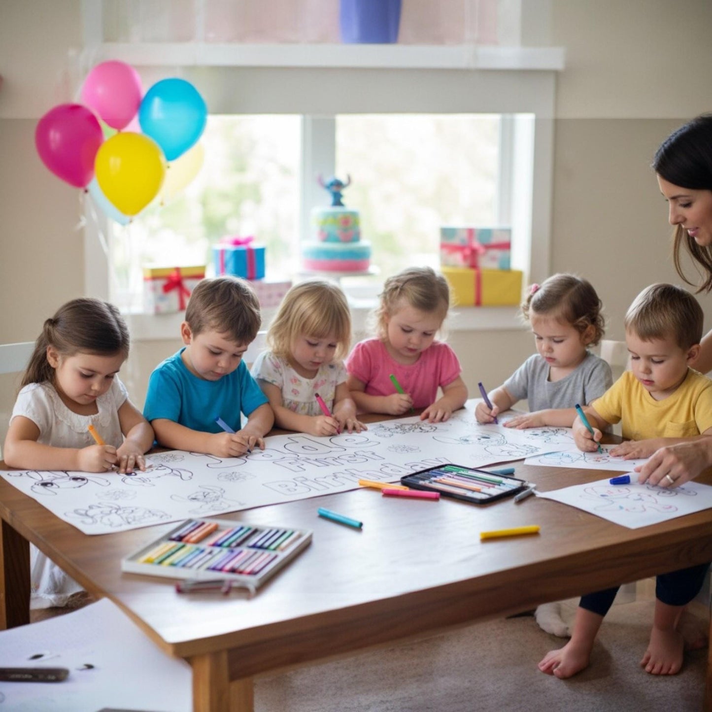 Coloring Table Runner – Kids Party Activity Banner with Custom Name & Age