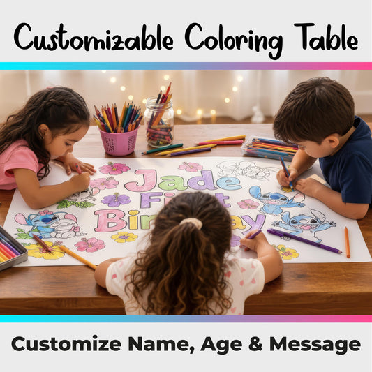 Coloring Table Runner – Kids Party Activity Banner with Custom Name & Age