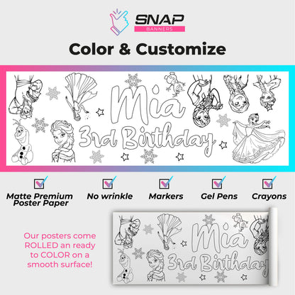Customizable Ice Princess Coloring Table Runner | Birthday Party Activity Banner