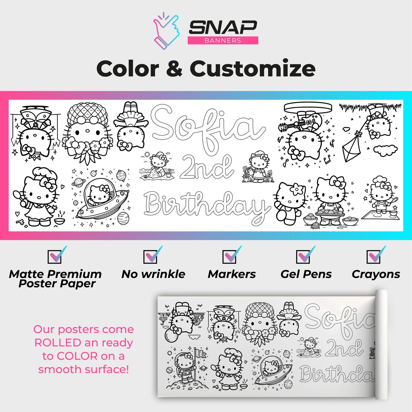 Personalized Birthday Coloring Table Runner | Custom Name, Age Activity Banner