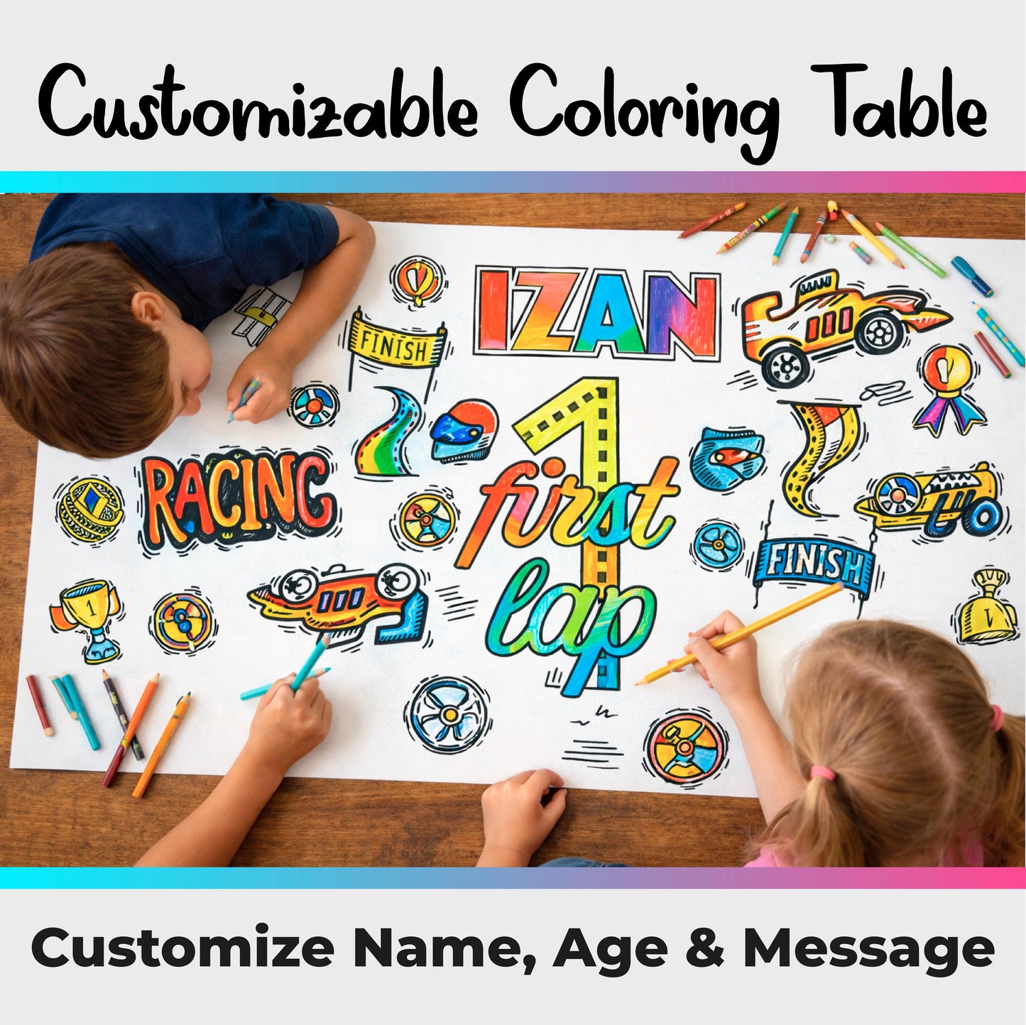 Kids Birthday Party Coloring Runner Giant Activity Banner Custom Name Age Gift
