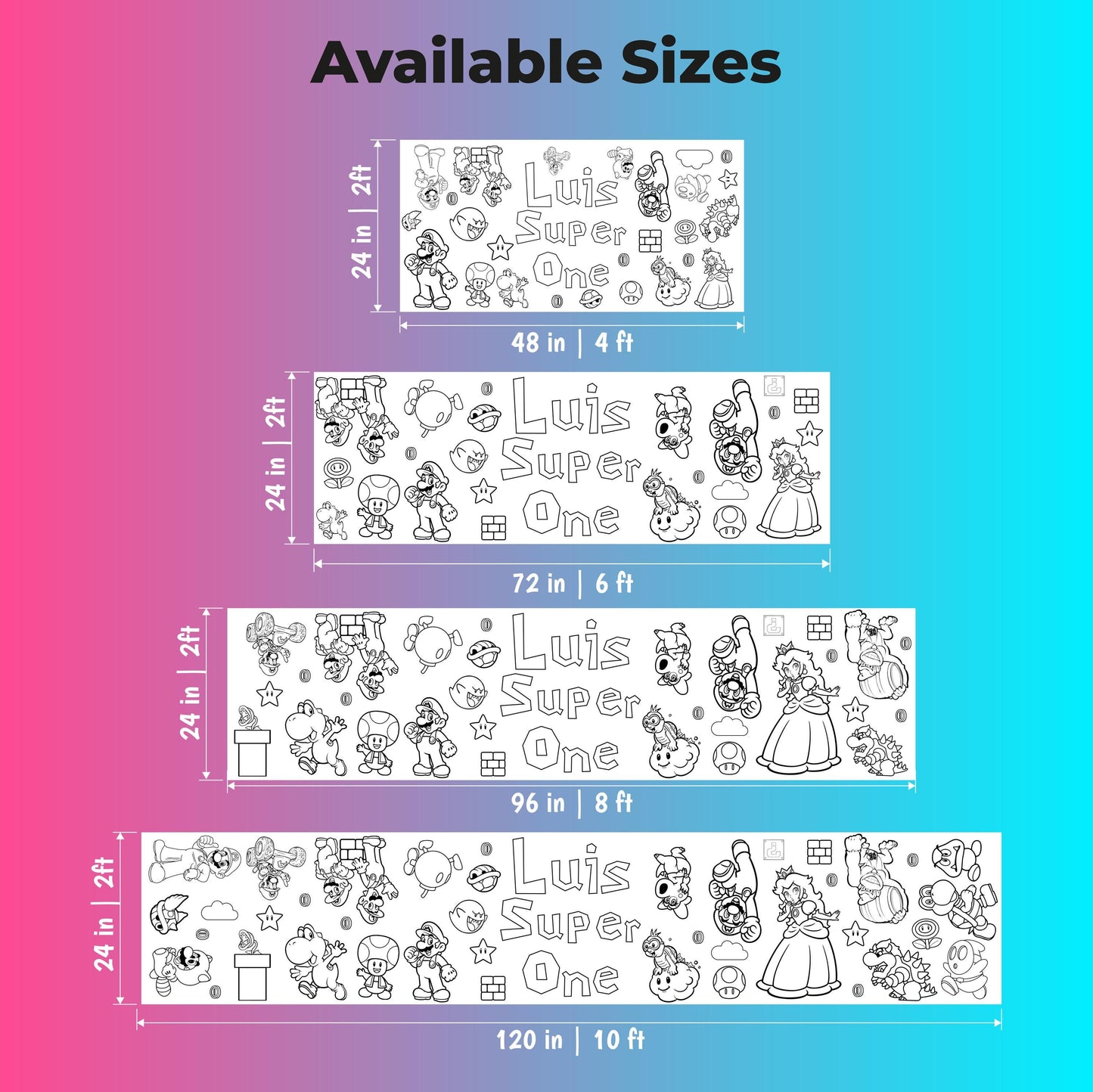 Birthday Coloring Table Runner Kids Party Activity Giant Banner Custom Name and Age