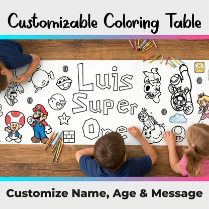 Birthday Coloring Table Runner Kids Party Activity Giant Banner Custom Name and Age