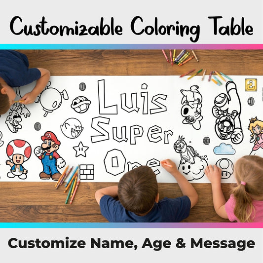 Birthday Coloring Table Runner Kids Party Activity Giant Banner Custom Name and Age