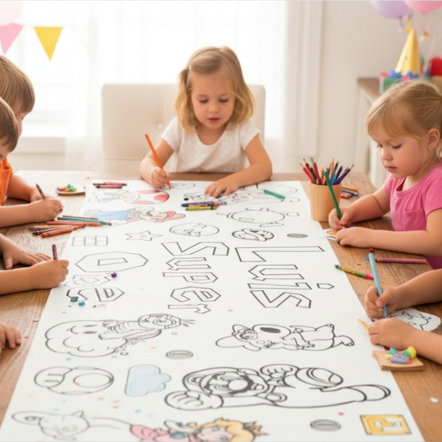 Coloring Table Runner – Kids Party Activity Banner with Custom Name & Age