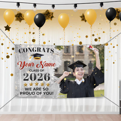 Custom Graduation Banner | Personalized Congrats Grad Party Banner | Photo Graduation Sign | Class of 2026 Celebration Decor