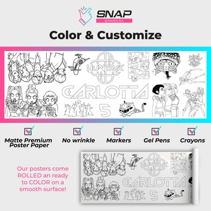 Coloring Table Runner – Kids Party Birtday Banner with Custom Name & Age