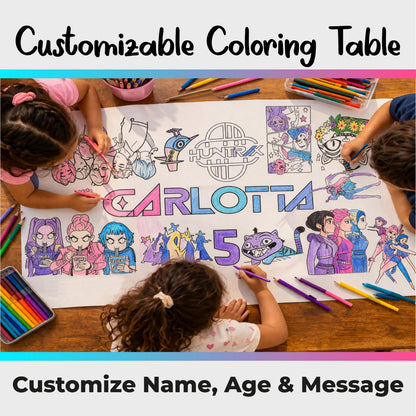 Coloring Table Runner – Kids Party Birtday Banner with Custom Name & Age