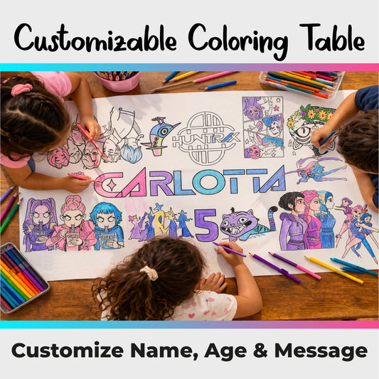 Coloring Table Runner – Kids Party Birtday Banner with Custom Name & Age