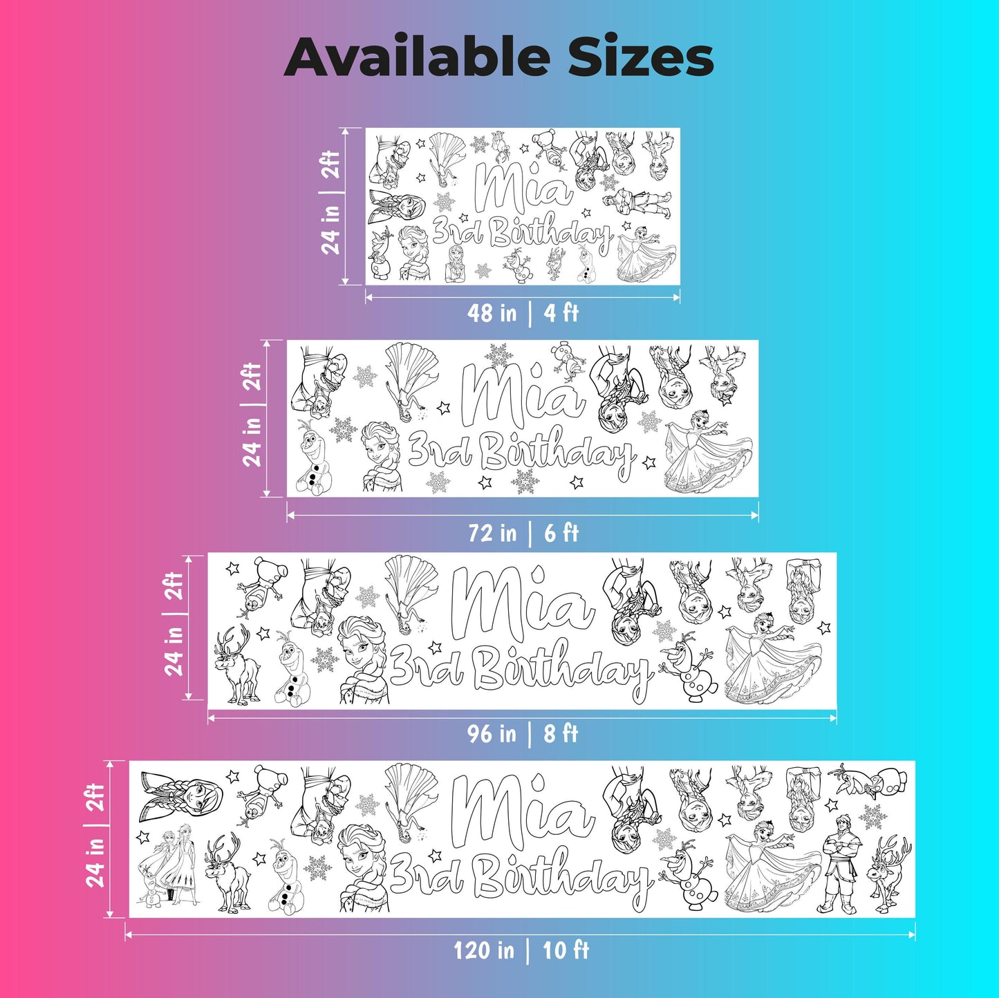 Customizable Ice Princess Coloring Table Runner | Birthday Party Activity Banner