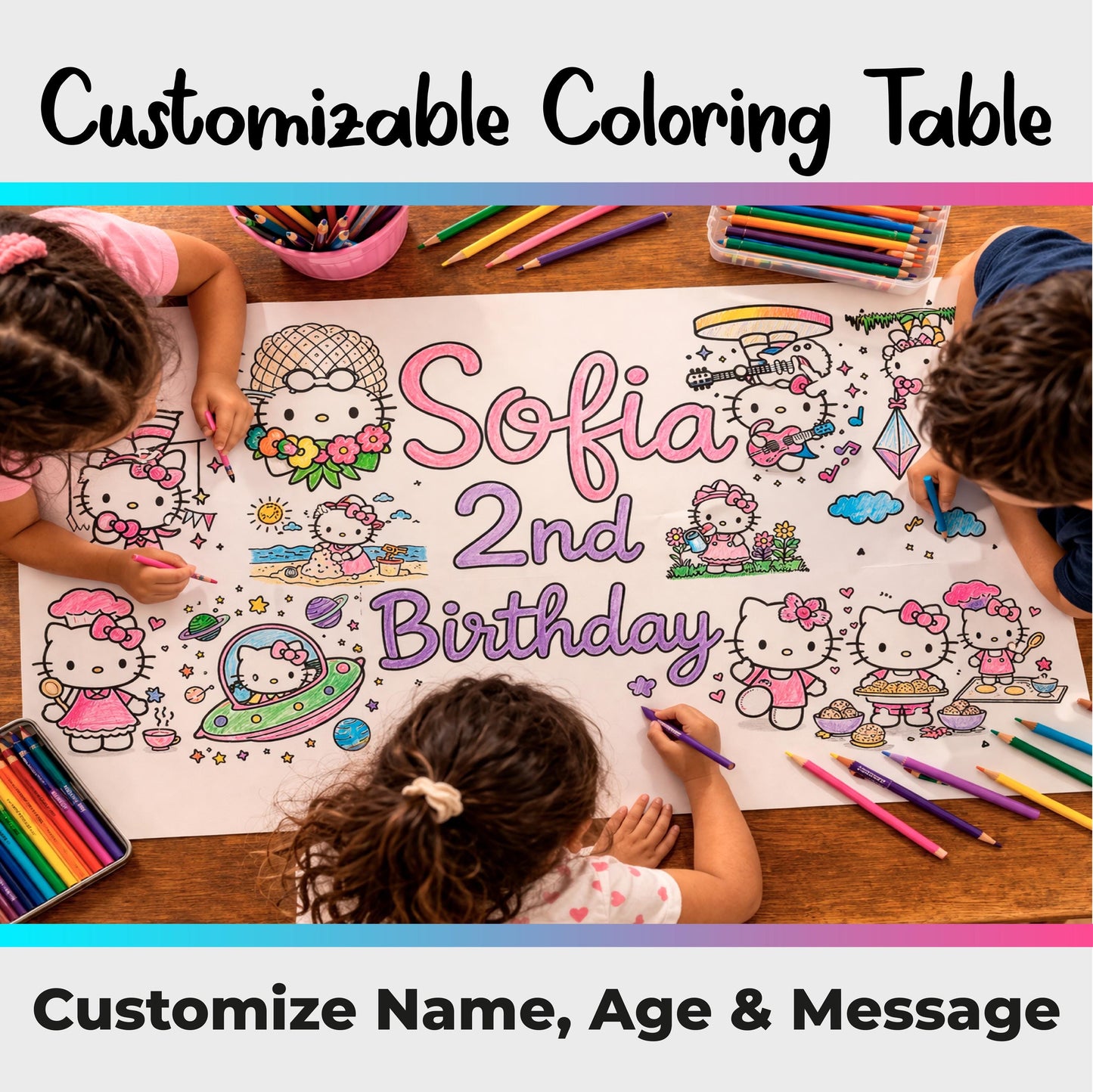 Personalized Birthday Coloring Table Runner | Custom Name, Age Activity Banner