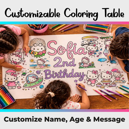 Personalized Birthday Coloring Table Runner | Custom Name, Age Activity Banner