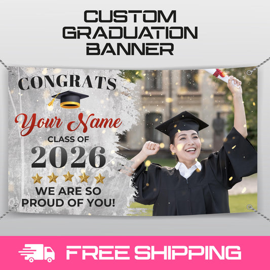 Custom Graduation Banner | Personalized Congrats Grad Party Banner | Photo Graduation Sign | Class of 2026 Celebration Decor